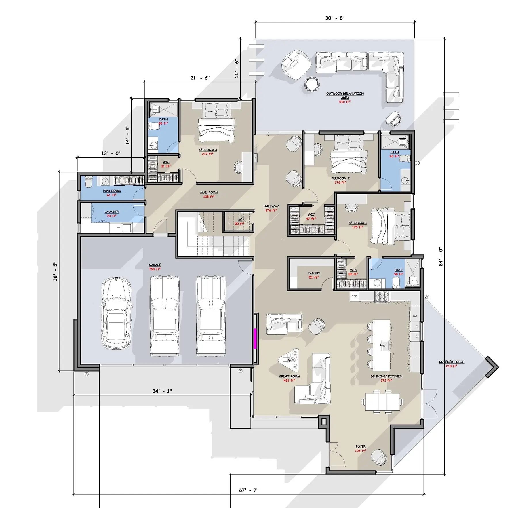 6 Bedroom Modern Home - 1st Floor Plan